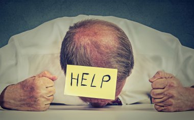 Tired, stressed senior employee needs help clipart