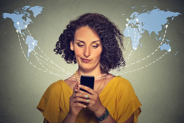 Upset unhappy woman talking texting on phone displeased with conversation — Stock Photo, Image