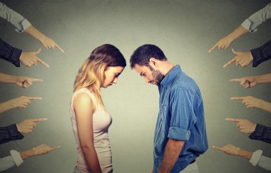 Marriage relationship difficulties concept. Accusation of guilty people clipart