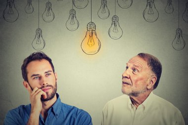 Cognitive skills concept, old man vs young person