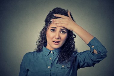 woman looking shocked, surprised, hand on head stressed realized mistake clipart