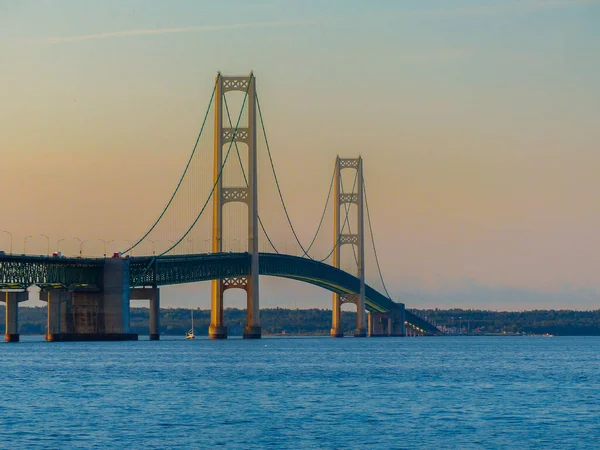 Sommarsolnedgång Mackinac Bron Michigan — Stockfoto