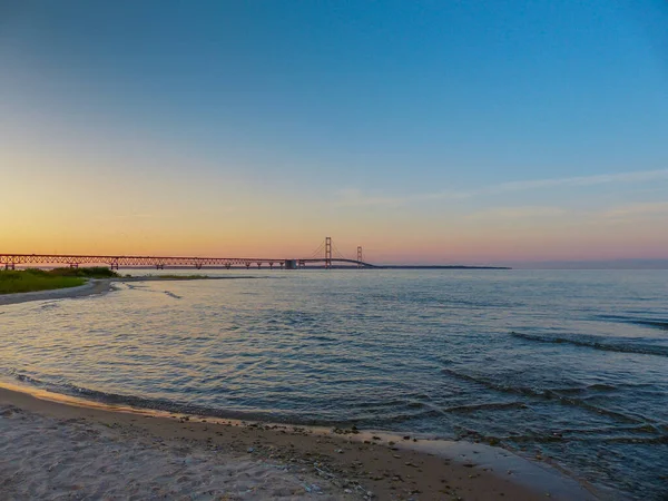 Zonsondergang Mackinac Brug Michigan — Stockfoto