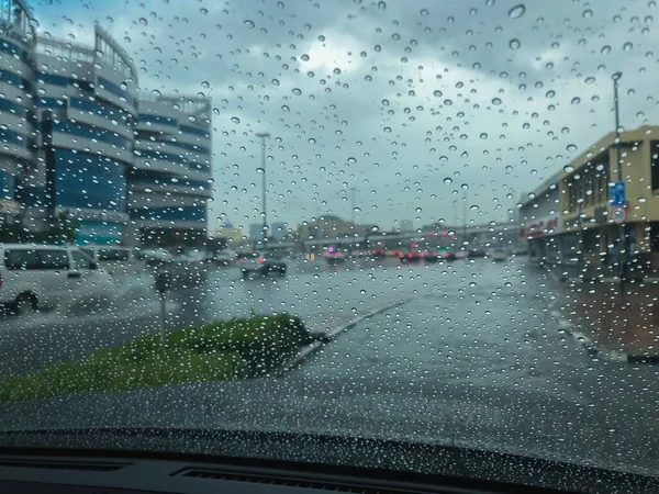 Dark Clouds Looming Heavy Rains Flooding Roads Dubai Making Difficult — Stock Photo, Image