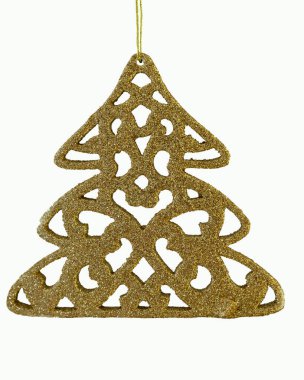 Altın renkli bir Noel ağacı Noel ağacını süslemek için kullanılıyor..