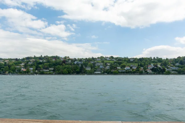 İsviçre 'deki Cenevre Gölü' ndeki beyaz manzaranın güzel manzarası..