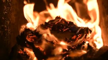 Alev alev yanan eski şömineyi ısıtan odun kütükleri, kağıt mektuplar, belgeler, kitap taslakları karanlık alacakaranlık kömür kül külleri.