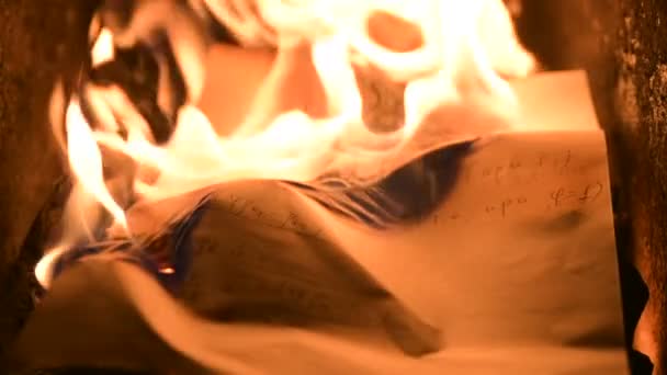 Пылающий Горячий Огонь Пламя Подогрева Старого Камина Горящие Дрова Бумажные — стоковое видео