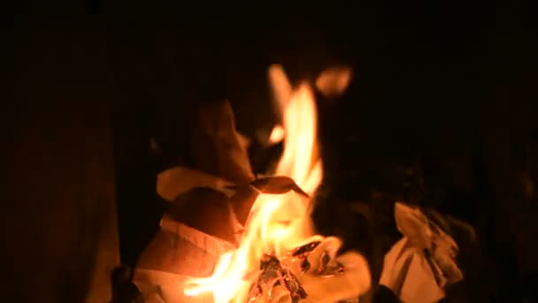 Brandend Vuur Vlam Verwarmen Oude Open Haard Branden Hout Logs — Stockvideo