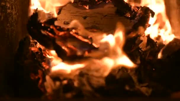 Φλόγα Φωτιάς Που Καίει Παλιά Τζάκι Ξύλα Που Καίνε Κούτσουρα — Αρχείο Βίντεο