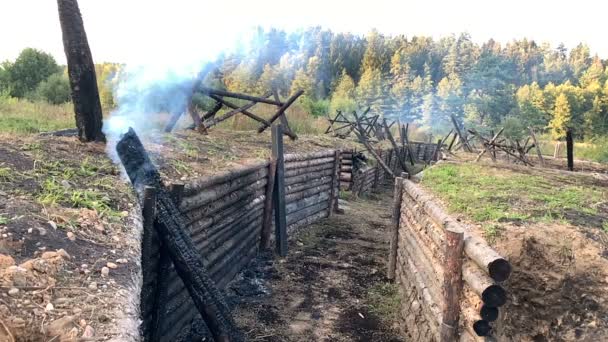 Старые Траншеи Барьеры Поле Битвы Великой Отечественной Войны Вторая Мировая — стоковое видео