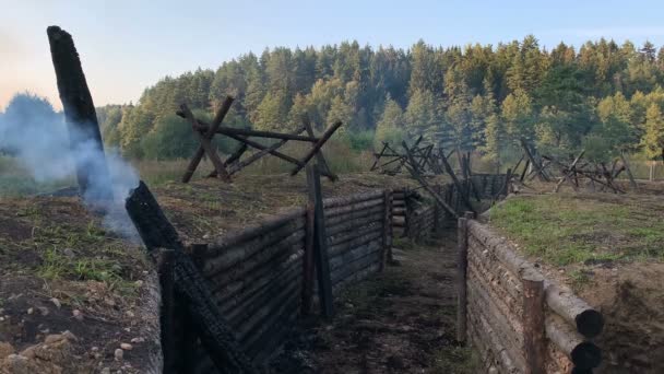 Oude Loopgraven Barrières Slagveld Van Grote Patriottische Oorlog Tweede Wereldoorlog — Stockvideo