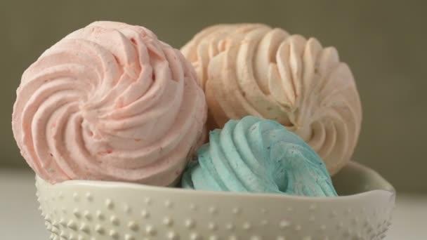 Söt Färgglad Hemmagjord Marshmallow Mjuk Pastell Mynta Grön Rosa Och — Stockvideo