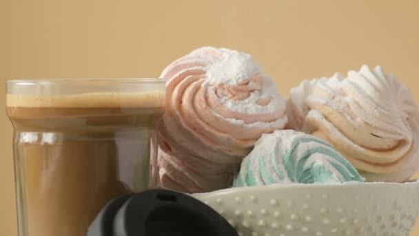 Sweet Colourful Homemade Marshmallow Soft Pastel Mint Green Pink Cream — Stock Video