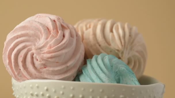 Sweet Colourful Homemade Marshmallow Soft Pastel Mint Green Pink Cream — Stock Video