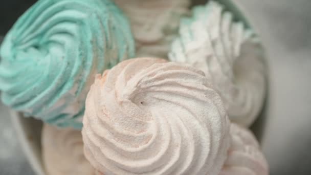 Sweet Colourful Homemade Marshmallow Soft Pastel Mint Green Pink Cream — Stock Video