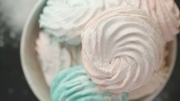 Söt Färgglad Hemmagjord Marshmallow Mjuk Pastell Mynta Grön Rosa Och — Stockvideo