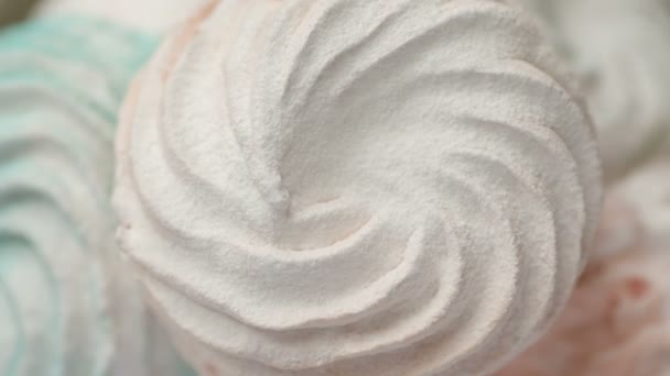 Marshmallow Caseiro Colorido Doce Cores Pastel Menta Verde Rosa Creme — Vídeo de Stock