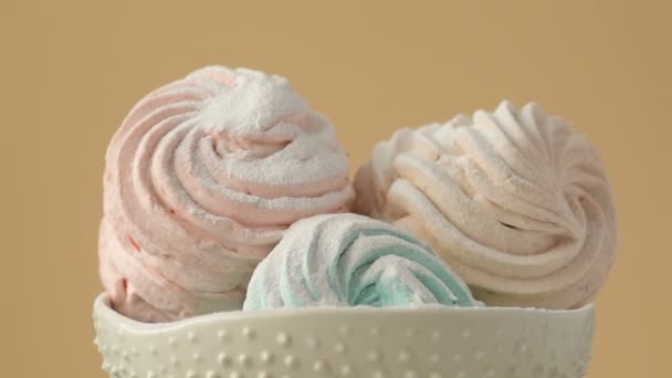 Söt Färgglad Hemmagjord Marshmallow Mjuk Pastell Mynta Grön Rosa Och — Stockvideo