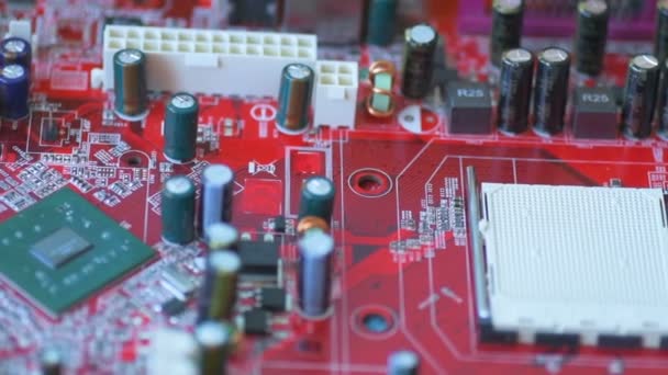 Panneau Rouge Vif Pour Microcircuits Avec Puces Diodes Déplace Ralenti — Video