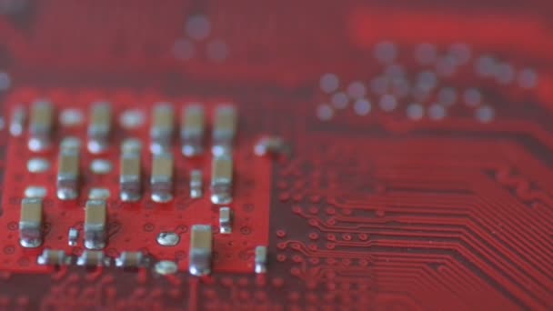 Panneau Rouge Vif Pour Microcircuits Avec Puces Diodes Déplace Ralenti — Video