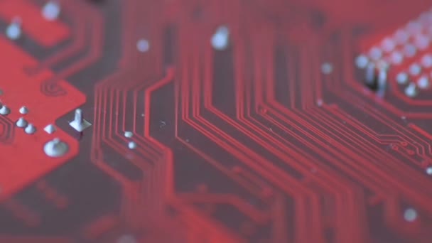 Panneau Rouge Vif Pour Microcircuits Avec Puces Diodes Déplace Ralenti — Video