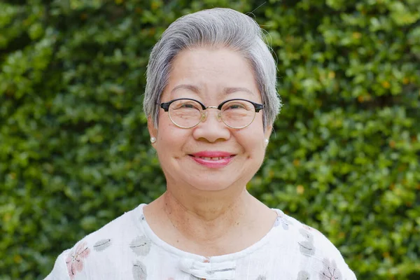 Porträtt Glad Asiatisk Senior Kvinna Titta Kameran Sedan Och Skratta Stockbild