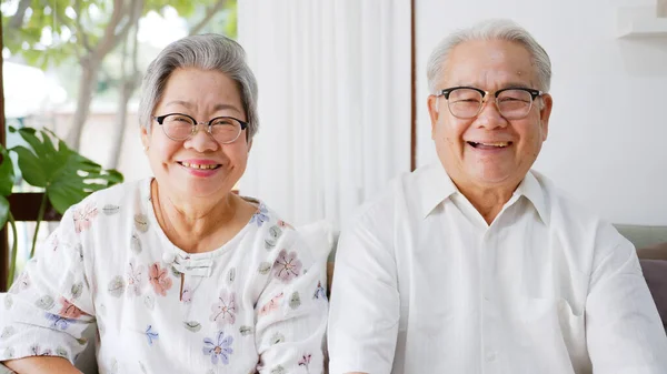 Portrait Happy Asian Senior Couple Smiling Laughing Home Stock Photo