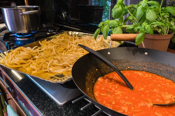 Fettuccine and souce — Stock Photo, Image