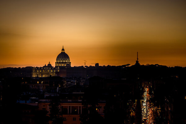 Sunset landscape of vatican part of rome from pincio hill