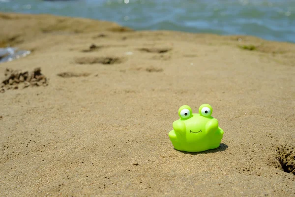 Krabba leksak på sand — Stockfoto