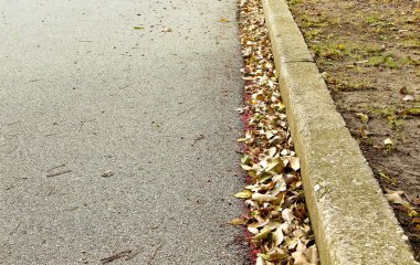 Bir yol oluk içinde kuru yapraklar