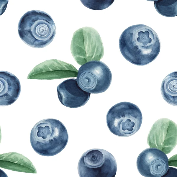 水彩画蓝莓图案 — 图库照片