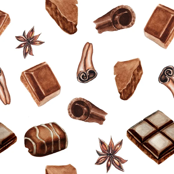 Akvarel, čokolády a koření vzor — Stock fotografie