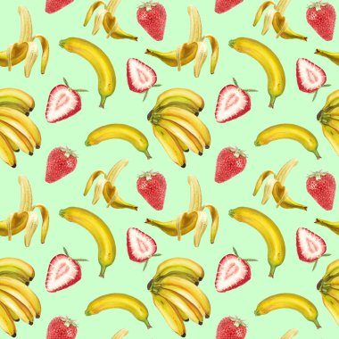 Suluboya muz ve çilek deseni