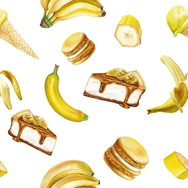 Akvarell banan läckra mönster — Stockfoto