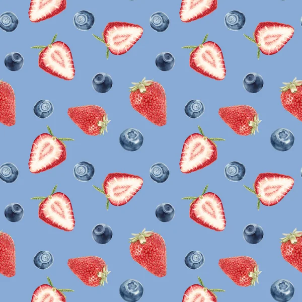 水彩草莓和蓝莓模式 — 图库照片