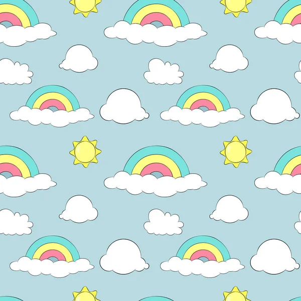 空に雲が浮かぶ虹の模様 — ストックベクタ