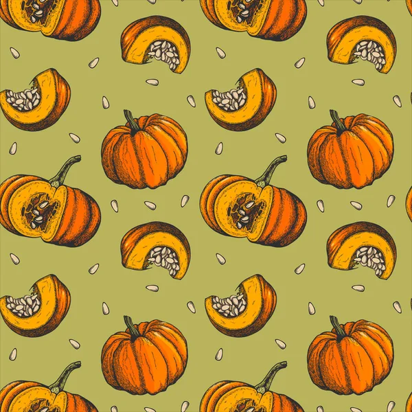 Vector Ink Pattern Pumpkins — Stock Vector