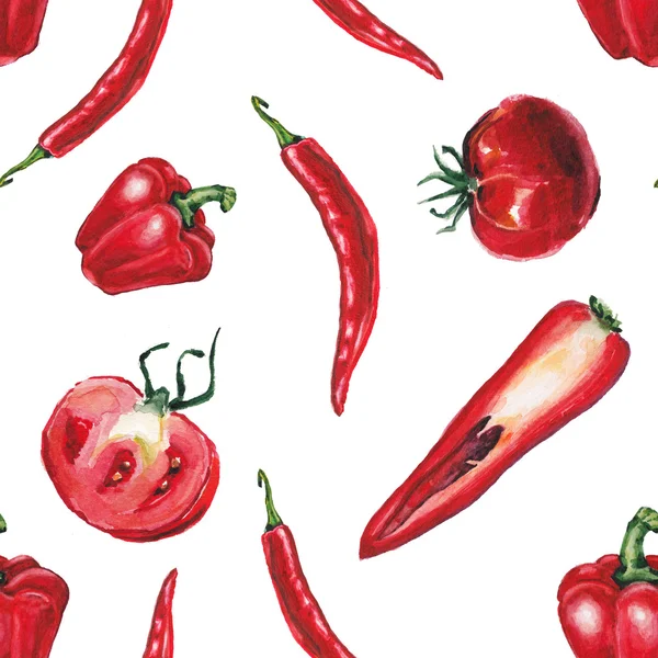 Акварельные помидоры и перец — стоковое фото