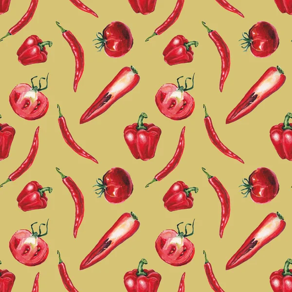 Watercolor tomats and pepper pattern — Stock Photo, Image