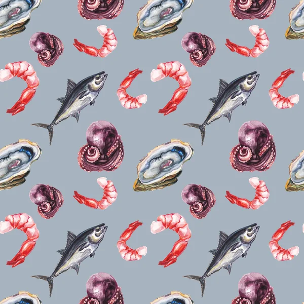 Watercolor sea delicacies pattern — Stock Photo, Image