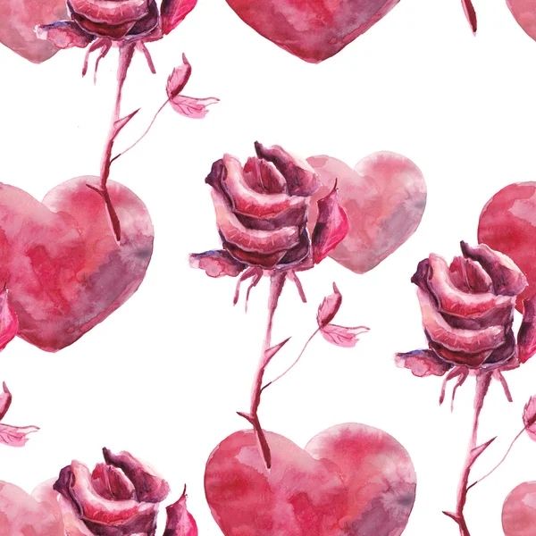 Acuarela corazones y rosa patrón — Foto de Stock