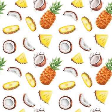 suluboya ananas ve hindistancevizi desen