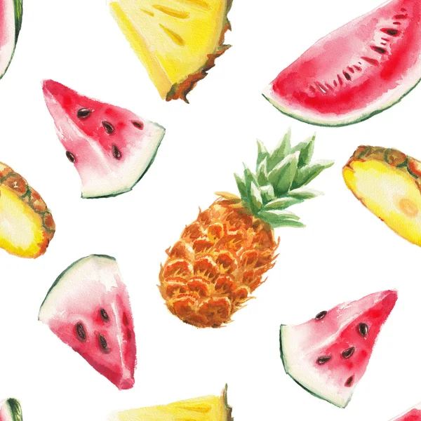 Aquarel watermeloen en ananas — Stockfoto