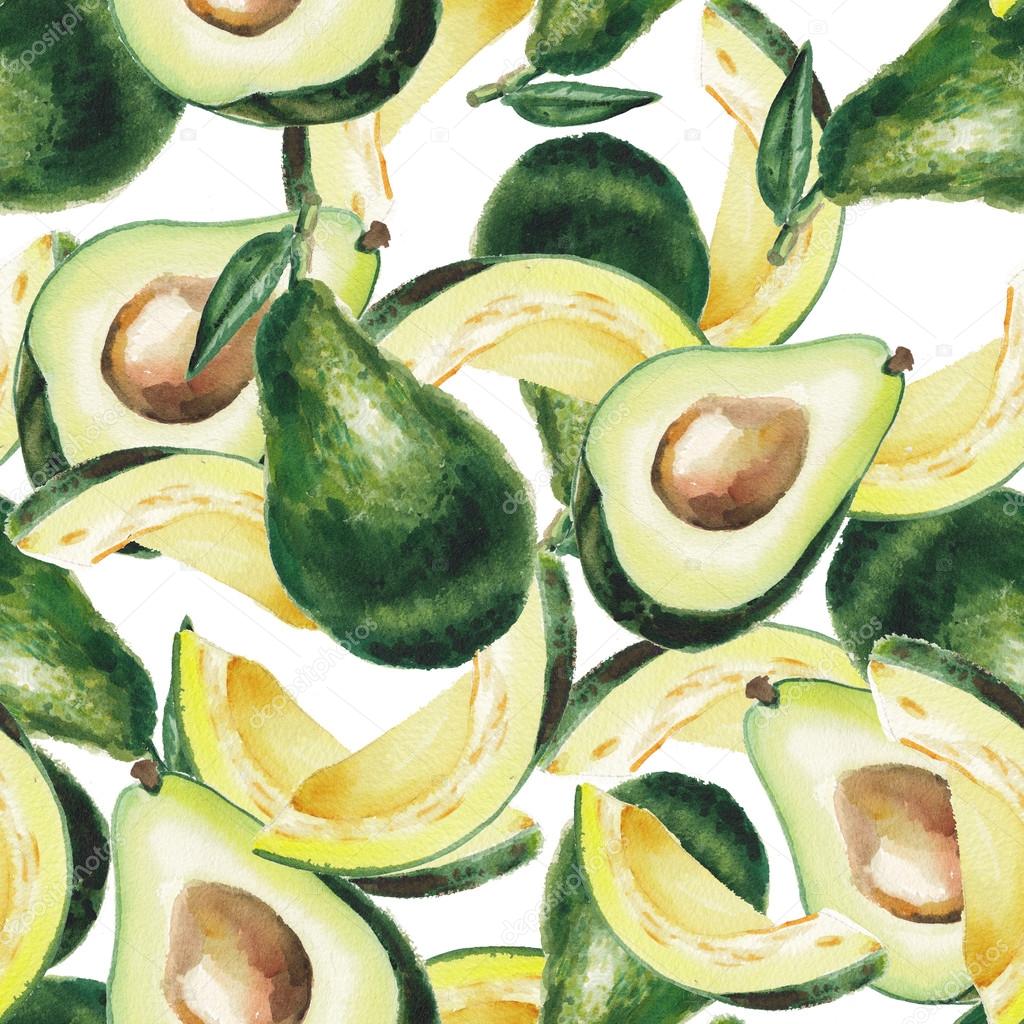 Watercolor avocado fruit pattern