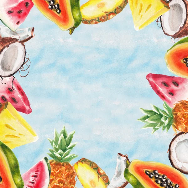 Aquarell Sommer Früchte Rahmen — Stockfoto