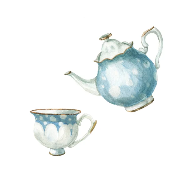 Conjunto de chá aquarela — Fotografia de Stock