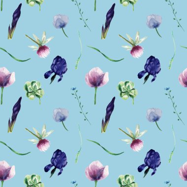 Suluboya orman çiçek deseni