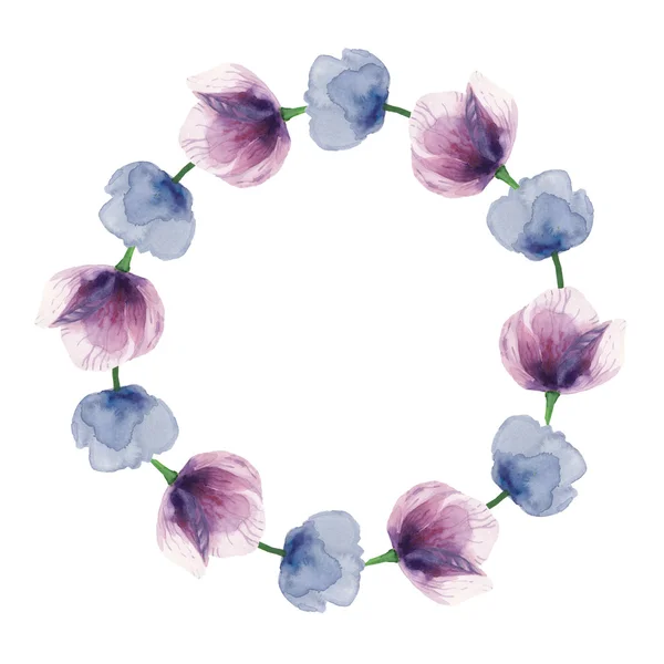 Акварельний фіолетовий вінок з квітами — стокове фото